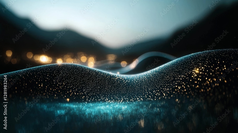 Aufkleber Big data is visualized on a digital background with a representation of analytics and a wave of particles created using 4k rendering