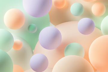 An abstract background featuring geometric shapes composed of soft pastel spheres in harmonious hues of peach, lavender, mint green, and baby blue