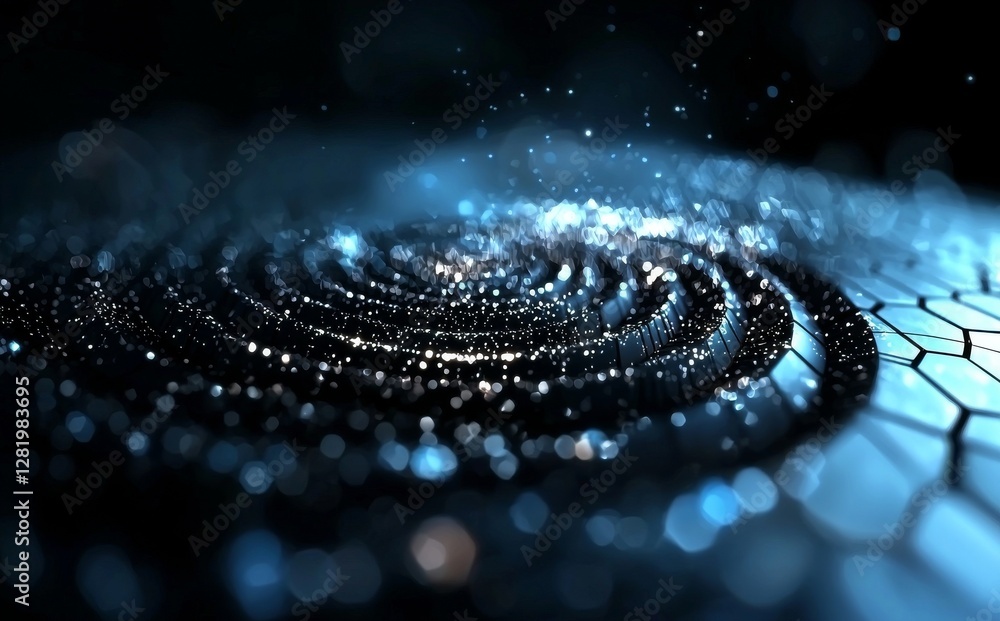 Poster a blue technological background is accompanied by an abstract digital tech circle with copy space
