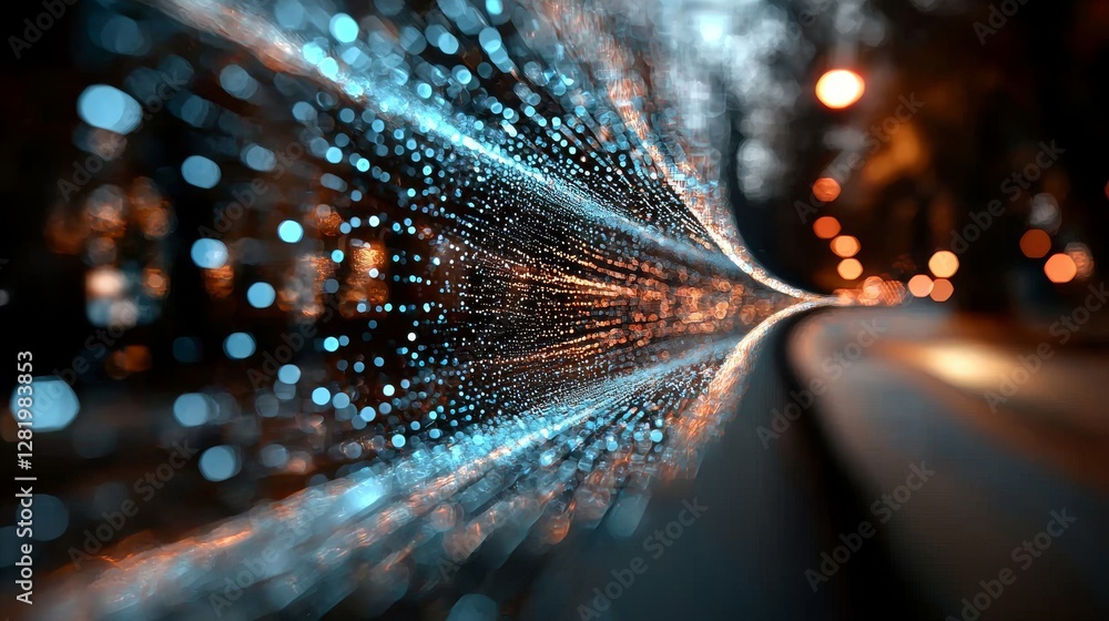 Poster a 3d rendering depicts digital cyberspace filled with particles and connections, representing data a