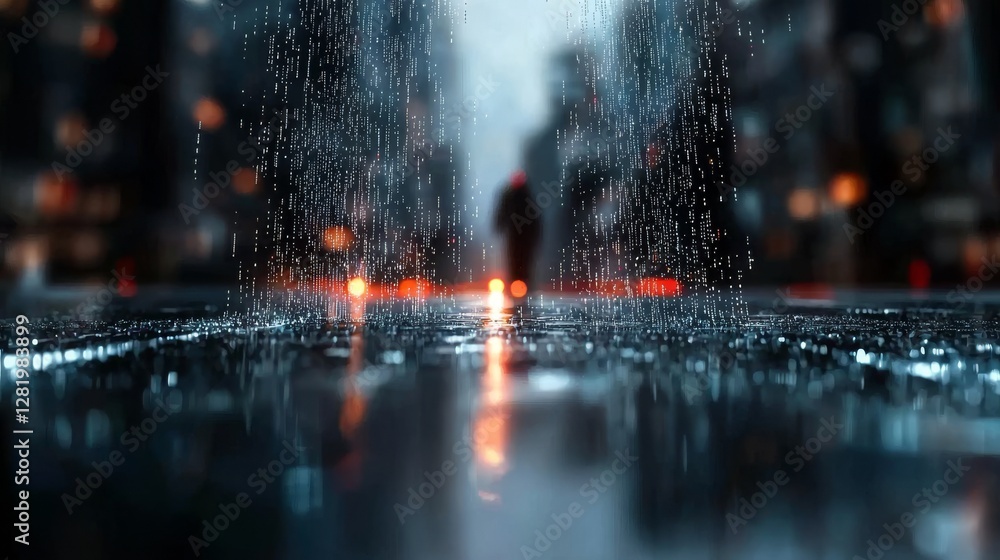 Poster digital data network connections and particles fill a digital cyberspace in a 3d rendering, symboliz