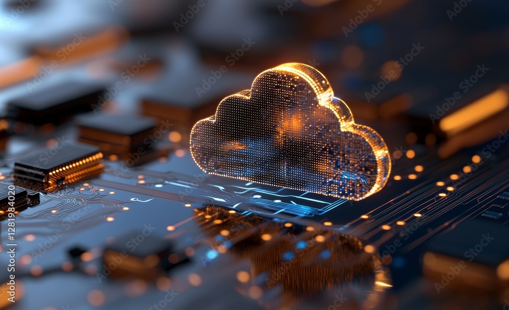 Poster the concept of cloud computing and big data is depicted in a 2d illustration, showcasing cloud compu