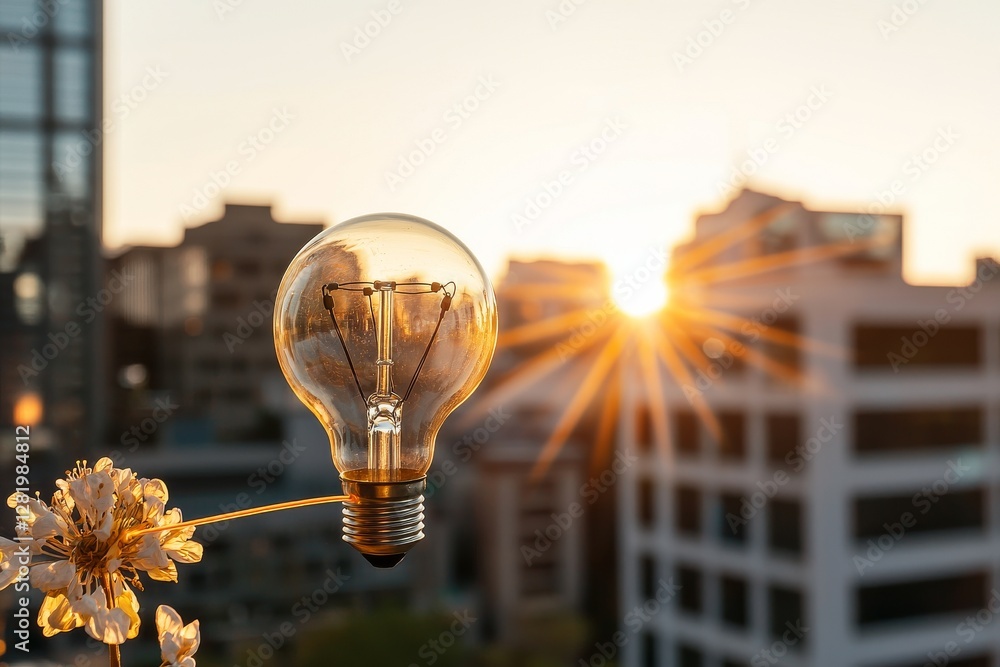 Poster the image of a hand holding a light bulb with a light line represents concepts of alternative energy