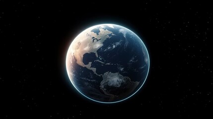 Obraz premium A stunning view of Earth from space, showcasing continents and oceans illuminated against a dark background.