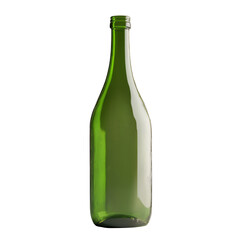 A green glass bottle without a cap sits upright on a neutral background in a minimalistic setup, Green bottle no cap