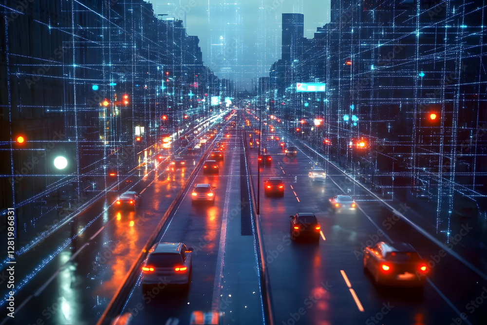 Aufkleber technology of transportation concept. traffic control systems. neural network ai generated