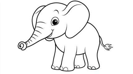 Fototapeta premium Cute baby elephant cartoon outline illustration. Easy animal coloring book page activity for kids