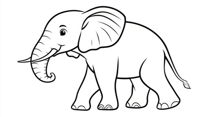 Fototapeta premium Cute baby elephant cartoon outline illustration. Easy animal coloring book page activity for kids