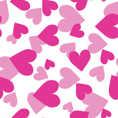 Seamless pattern with pink hearts. Template holiday vector illustration. Design for card, postcard, poster, print, banner. Cartoon colorful hearts on color background.