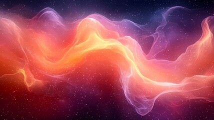 Vibrant cosmic waves of orange and purple swirl through a starry backdrop, creating a mesmerizing abstract space scene perfect for digital art and design projects.