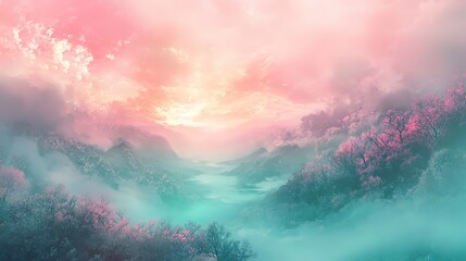 Naklejka premium Soft pastel gradient with light pink and green hues, gently blending with glowing light, creating a dreamy and calm atmosphere