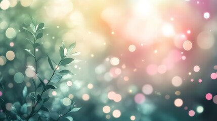 Soft pastel gradient with light pink and green hues, gently blending with glowing light, creating a dreamy and calm atmosphere