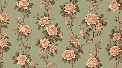  Delicate pink floral vintage wallpaper with damask pattern