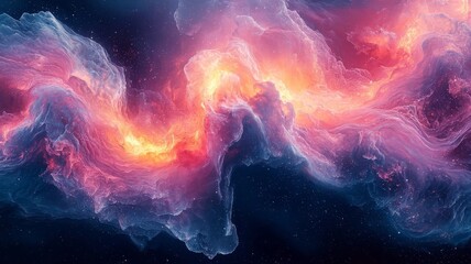 Vibrant cosmic nebula swirling with fiery hues of orange and pink against a deep space backdrop, perfect for science, technology, or creative projects.