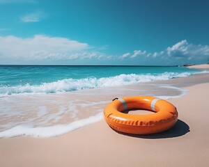 Naklejka premium Life ring on sunny beach