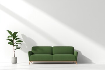 Contemporary Green Sofa Interior Design Background 3D Render Panorama