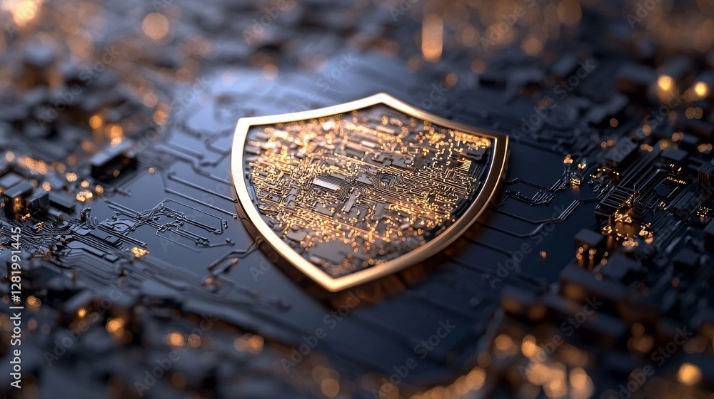 Poster the concept of security shield represents data protection, depicted as a shield with dots and lines 