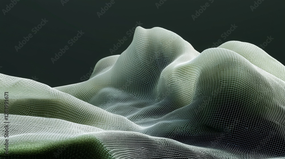 Poster a futuristic landscape featuring a triangle-shaped mountain in an abstract plexus, rendered in blue 