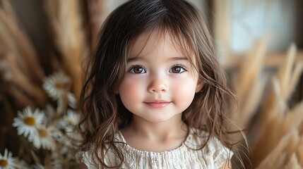 Fototapeta premium A simple yet captivating portrait a cute baby girl, focusing on her delightful expressions and youthful innocence.