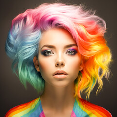 Fototapeta premium Stylish woman with hear colour image