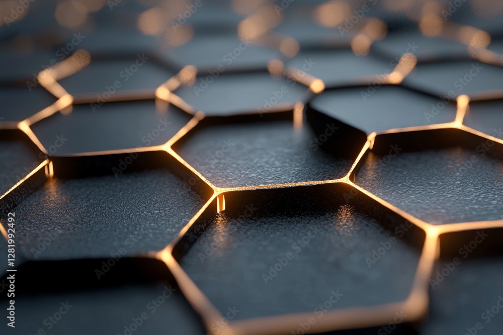Poster a futuristic 3d illustration featuring a mosaic of glowing hexagons set against an abstract backgrou