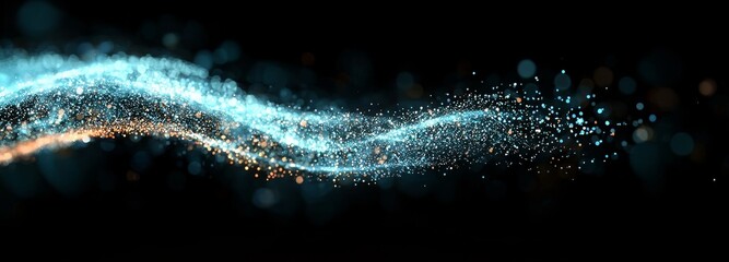 A corrupted network or connection is depicted against an abstract digital backdrop of points and lines, forming a glowing plexus that represents big data and abstract technology science, all created