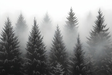 Foggy forest canopy, tranquil scene, high-angle view. Possible use Stock photo for nature, environmental, or travel themes