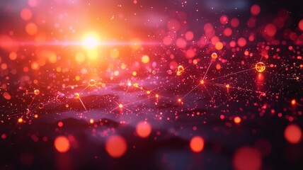 Fototapeta premium Vibrant abstract digital landscape with glowing particles and light rays, symbolizing innovation and connectivity in technology.