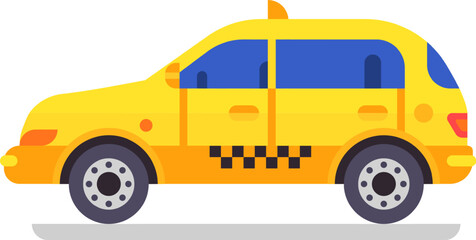 Yellow taxi cab waiting for passengers on a city street, public transport, urban transportation, taxi service, getting around town, convenient and affordable travel, vector illustration