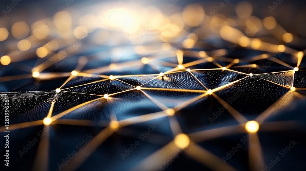 Poster a 3d rendering of an abstract polygonal space background that features connecting dots and lines