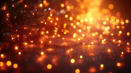 Obraz premium Warm, glowing lights twinkling amidst foliage, creating a cozy atmosphere during a festive evening