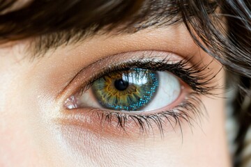 Obraz premium A retina scanner was showcased using blue and green eyes, as cybersecurity measures for identification in the digital realm continue to advance rapidly, with the image being generated by stock