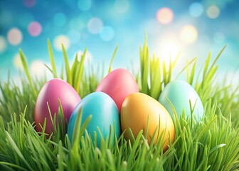Fototapeta premium Pastel eggs, a cheerful sight in spring's embrace.