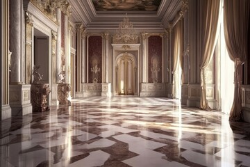 Fototapeta premium Lavish ballroom inside a castle house with a polished marble floor