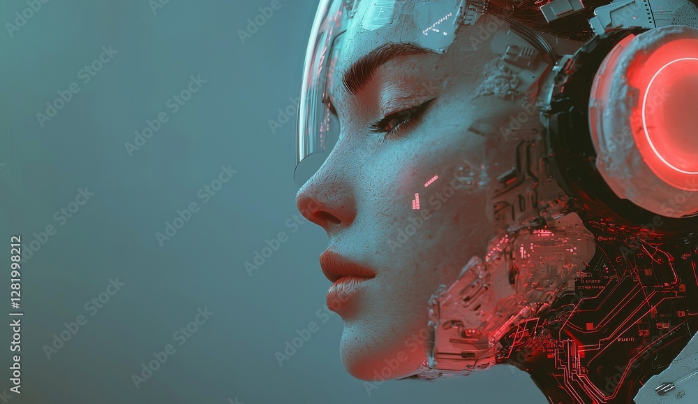 Poster the concept of a digital brain is illustrated through a blue human's head and face, which features a