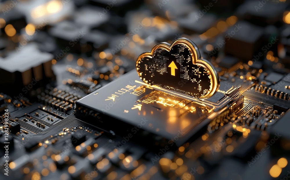 Poster the subject of cloud technologies is depicted through 3d rendering graphics and digital cloud storag