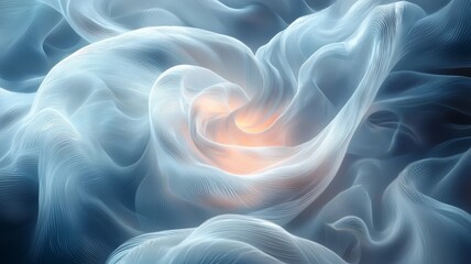 Fototapeta premium Ethereal blue and white smoke swirling gracefully, illuminated by a soft glow, creating a serene and mystical atmosphere perfect for wellness and relaxation themes.