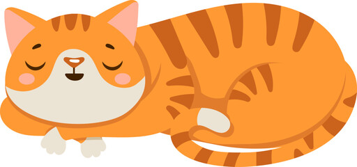 Adorable ginger tabby cat sleeping peacefully, curled up in a cozy position, radiating tranquility perfect for children s books and charming illustrations