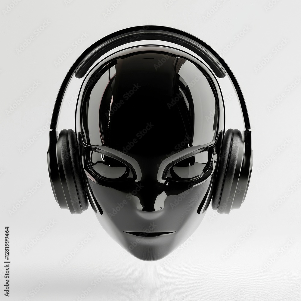 Poster a science fiction helmet is depicted in 3d rendering on a white background