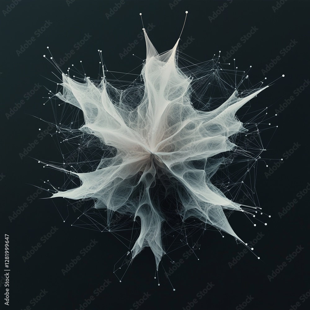 Poster illustration of an abstract fractal element featuring interconnected lines and dots
