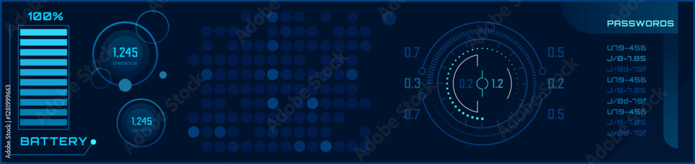 Poster futuristic head up display - hud - interface with glowing blue graphics indicating battery level, st