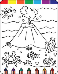 Volcano Coloring Pages for Kids Fun and Educational Printable Sheets,  Erupting Volcano Coloring Pages Engaging Printables for Children, Volcano Activity Sheets Printable Coloring Pages for Kids