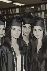 Obraz premium Graduates pose library background