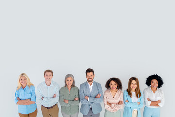 Diverse group of business professionals collaborating in a positive work environment