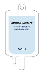 Intravenous (I.V.) bag of Ringer's lactate isolated. 500 ml intravenous solution for isotonic infusion. Ringer's lactate is a fluid for aggressive fluid replacement, sepsis and acute pancreatitis.