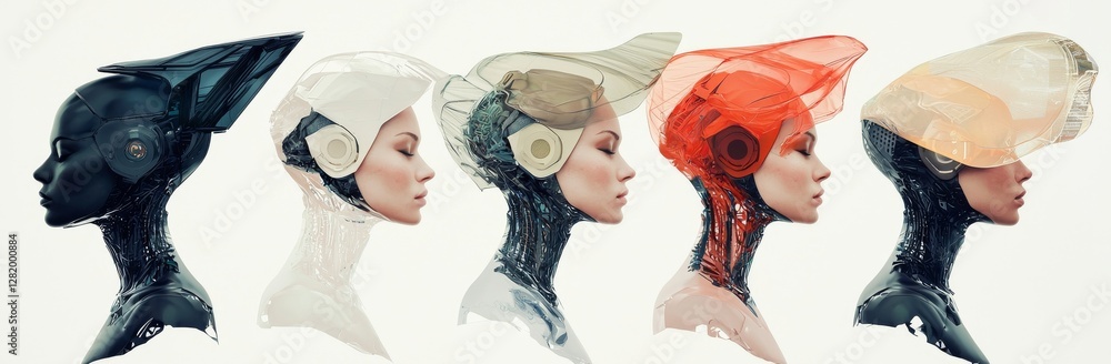 Poster a 3d rendering of a cyborg head is included in the stock pack