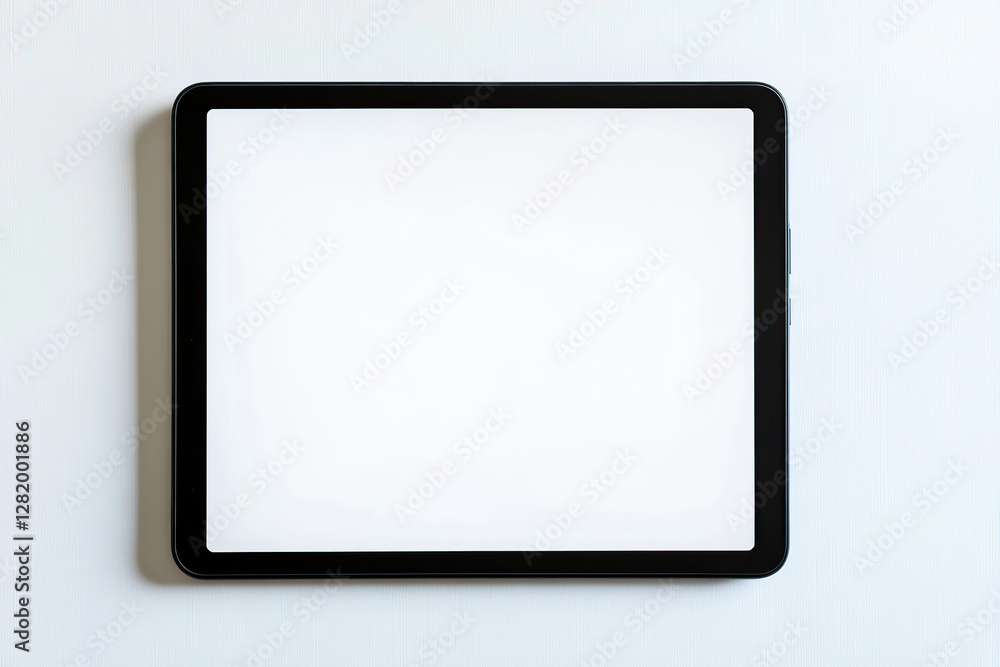 Poster blank screen of tablet computer ready for use in a modern workspace environment