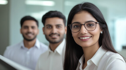 Obraz premium Professional indian executive presenting strategic insights to team members during collaborative workplace gathering with confident demeanor