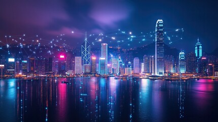 Fototapeta premium Showcasing advanced urban technology and global communication networks