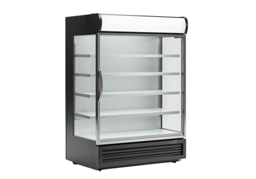 Blank refrigerated display case for showcasing products in commercial settings